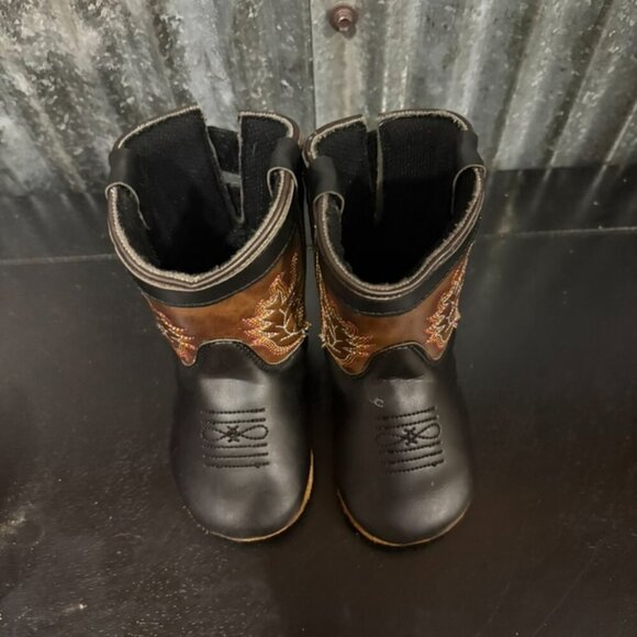 Kids Baby Cowboy Boots Western Embroidered Black Brown Size 4 - Picture 2 of 7